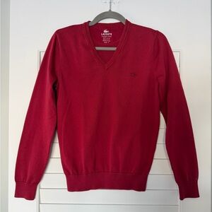 Lacoste Men's V-Neck Sweater in Bold Red
